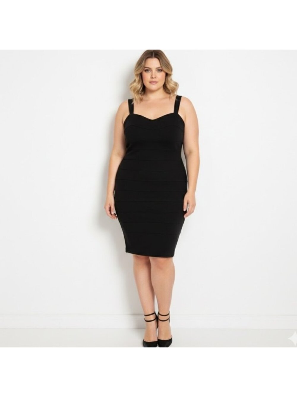 Addition Elle Black Sweetheart Neck Knee Length Dress Sleeveless Size 24 Dressy